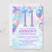 11. Geburtstag Rainbow Balloons Einladung (Vorderseite)