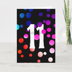11. Geburtstag Rainbow Dots auf Black Karte