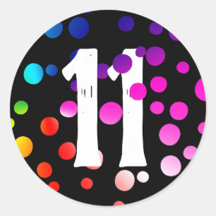 11. Geburtstag Rainbow Dots auf Black Runder Aufkleber