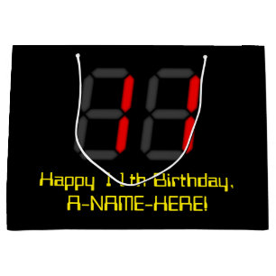 11. Geburtstag: Red Digital Clock Style "11" + Nam Große Geschenktüte