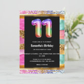 11. Geburtstag Regenbogen Glitzer buntes Party Einladung (Stehend Vorderseite)