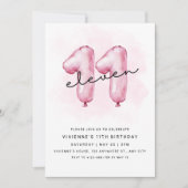 11. Geburtstag - Rosa Ballon Einladung (Vorderseite)