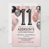 11. Geburtstag Rose Gold Ballons Einladung (Vorderseite)