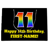 11. Geburtstag ~ Spaß, farbenfroh, lebhaft, Regenb Große Geschenktüte (Vorderseite)