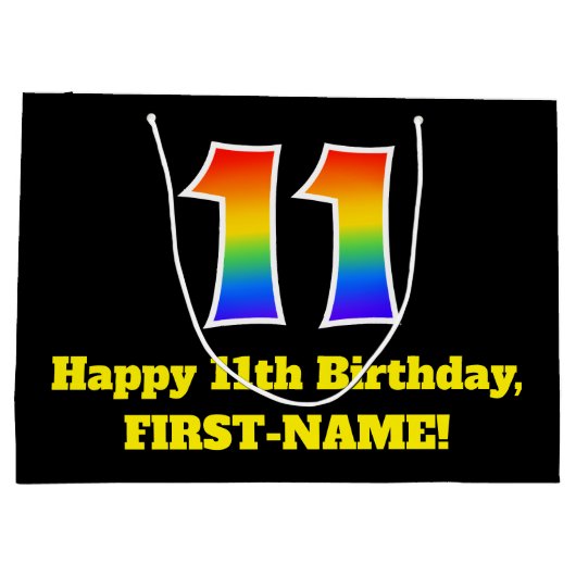11. Geburtstag ~ Spaß, farbenfroh, lebhaft, Regenb Große Geschenktüte (Rückseite)