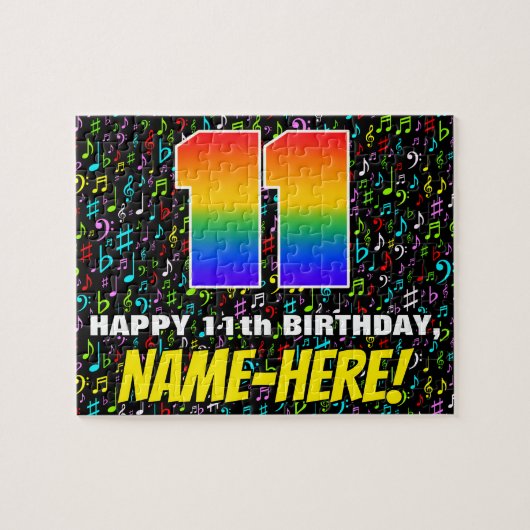 11. Geburtstag — Spaß, farbenfrohe Musiksymbole &  Puzzle (Horizontal)