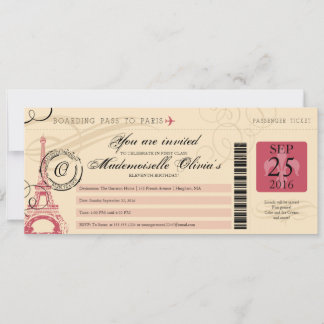 11. Geburtstag Vintager Boarding Pass nach Paris F Einladung