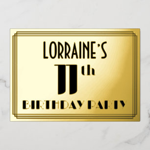 11. Geburtstagsfeier: Art Deco-Look „11“ und Name Folieneinladung