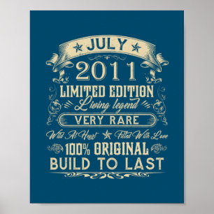 11. Geburtstagsgeschenke 11 Jahre alter Retro Vint Poster