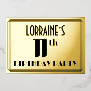 11. Geburtstagsparty: Art Deco Look "11" und Name Folieneinladung