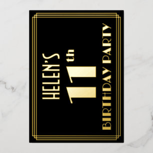 11. Geburtstagsparty: Art Deco Look "11", w/ Name Folieneinladung