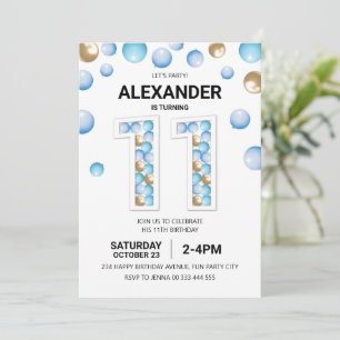 11. Geburtstagsparty, Blue and Gold Balloon Boy Einladung