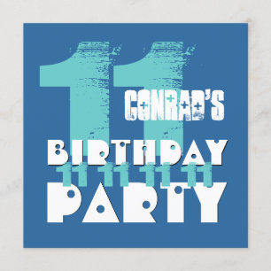11. Geburtstagsparty BLUE Grunge Z03B Einladung