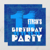 11. Geburtstagsparty BLUE Grunge Z03B Einladung (Vorne/Hinten)