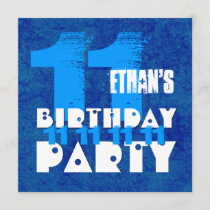 11. Geburtstagsparty BLUE Grunge Z03B Einladung
