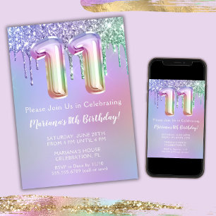 11. Geburtstagsparty Einladung Lila Pink Glitzer