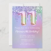 11. Geburtstagsparty Einladung Lila Pink Glitzer (Vorderseite)