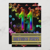 11. Geburtstagsparty Einladung mit Blasen (Vorne/Hinten)