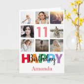 11. Happy Birthday Foto Collage Modern Pink Karte (Gelbe Blume)