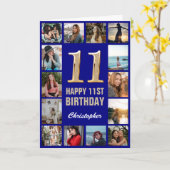 11. Happy Birthday Navy Blue & Gold Foto Collage Karte (Gelbe Blume)