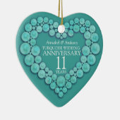 11. Hochzeit Jubiläum Türkis Herzverzierung Keramik Ornament (Rechts)