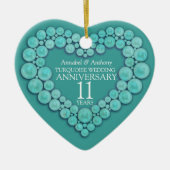 11. Hochzeit Jubiläum Türkis Herzverzierung Keramik Ornament (Vorne)
