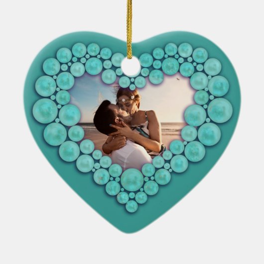 11. Hochzeit Jubiläum Türkis Herzverzierung Keramik Ornament (Hinten)