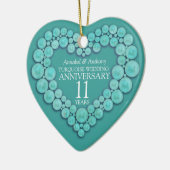 11. Hochzeit Jubiläum Türkis Herzverzierung Keramik Ornament (Links)
