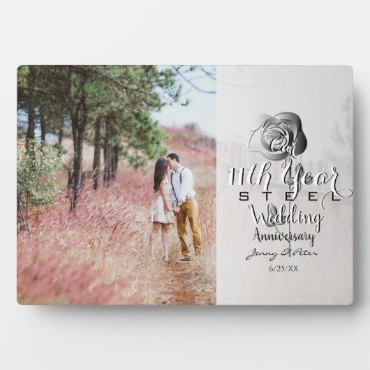 11. Hochzeitstag Custom Foto Steel Rose Fotoplatte (Vorderseite)