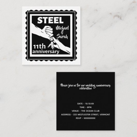 11. Hochzeitstag mit Händen Begleitkarte (Vorne/Hinten)