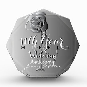 11. Hochzeitstag mit Rose aus Stahl Fotoblock