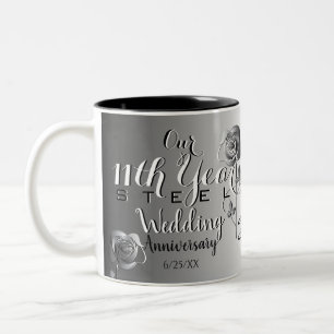 11. Hochzeitstag mit Stahl Rose Zwei-Ton Zweifarbige Tasse