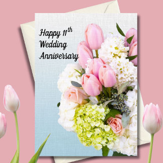 11. Hochzeitstag Rosa Tulpen und Hortensien Karte