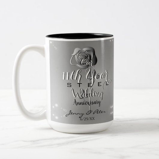11. Hochzeitstag Stahl-Rose Zweifarbige Tasse (Links)