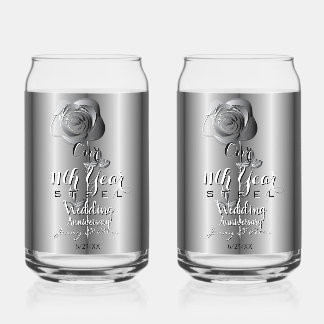 11. Hochzeitstag Stahlrose Can Glas