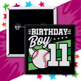 11 Jahre altes Baseball Party Thema 11. Geburtstag Button