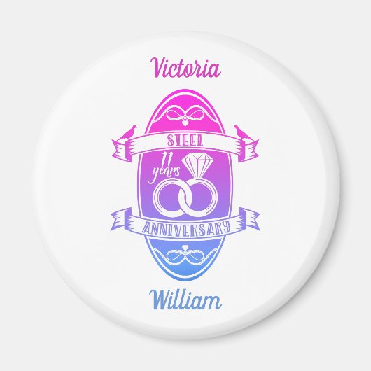 11 Jahre traditioneller Stahl 11. Hochzeitstag Magnet (Vorne)