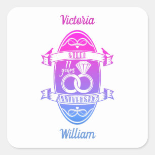 11 Jahre traditioneller Stahl 11. Hochzeitstag Quadratischer Aufkleber