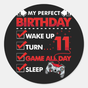 11-jähriger Gamer Boy 11. Perfect Birthday Gaming Runder Aufkleber