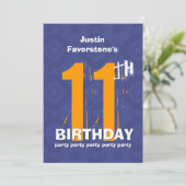 11. Modern Weathered Grunge Birthday Blue W02C Einladung (Stehend Vorderseite)