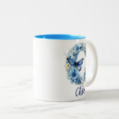 11 oz Floral Blue Mit Monogramm Coffee Tasse (VorderseiteRechts)