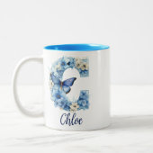 11 oz Floral Blue Mit Monogramm Coffee Tasse (Links)
