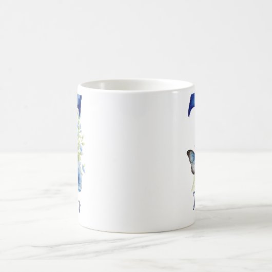 11 oz Floral Blue Mit Monogramm Coffee Tasse (Mittel)