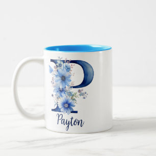 11 oz Floral Blue Mit Monogramm Coffee Tasse
