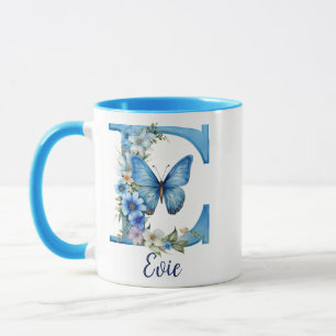 11 oz Florale blaue monogrammierte Kaffeetasse