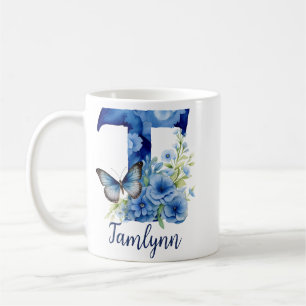 11 oz Florales Blaues Monogramm-Kaffeetasse Kaffeetasse