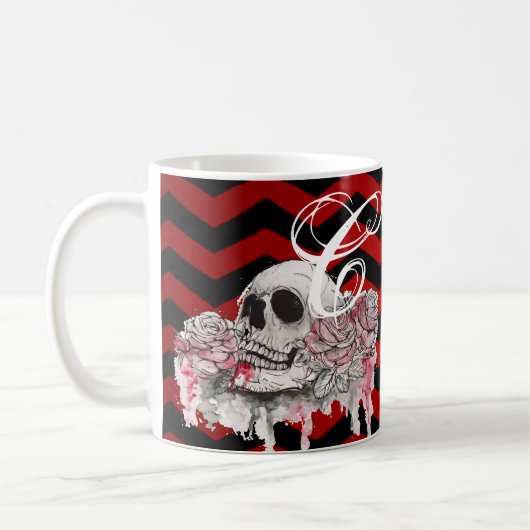 11 Oz. Kaffee Mugskull Rose wird Zickzack schwarz Kaffeetasse (Links)