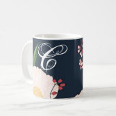 11 Oz. Kaffee Tasse Weiße Blüten Blume auf Dunkelb (Vorderseite Links)