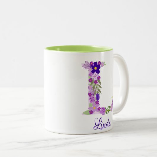 11 oz Lavender Lila Mit Monogramm Kaffee Tasse (VorderseiteRechts)