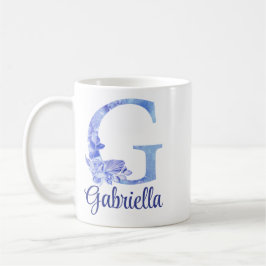 11 oz Mit Monogramm Aquarellfarben-Blues und Blume Kaffeetasse